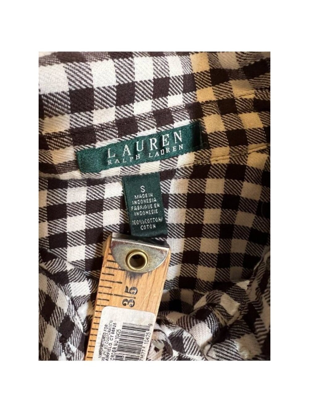 Lauren Ralph Lauren Womens Button Up Shirt S Black White Plaid Long Pockets - Picture 3 of 4